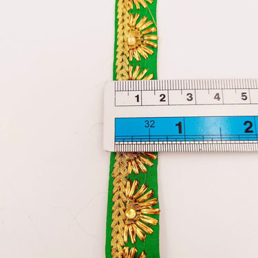 Embroidered Green Silk Trim With Gold Embroidery, Lace Trim By 2 Yard, Decorative Trimming